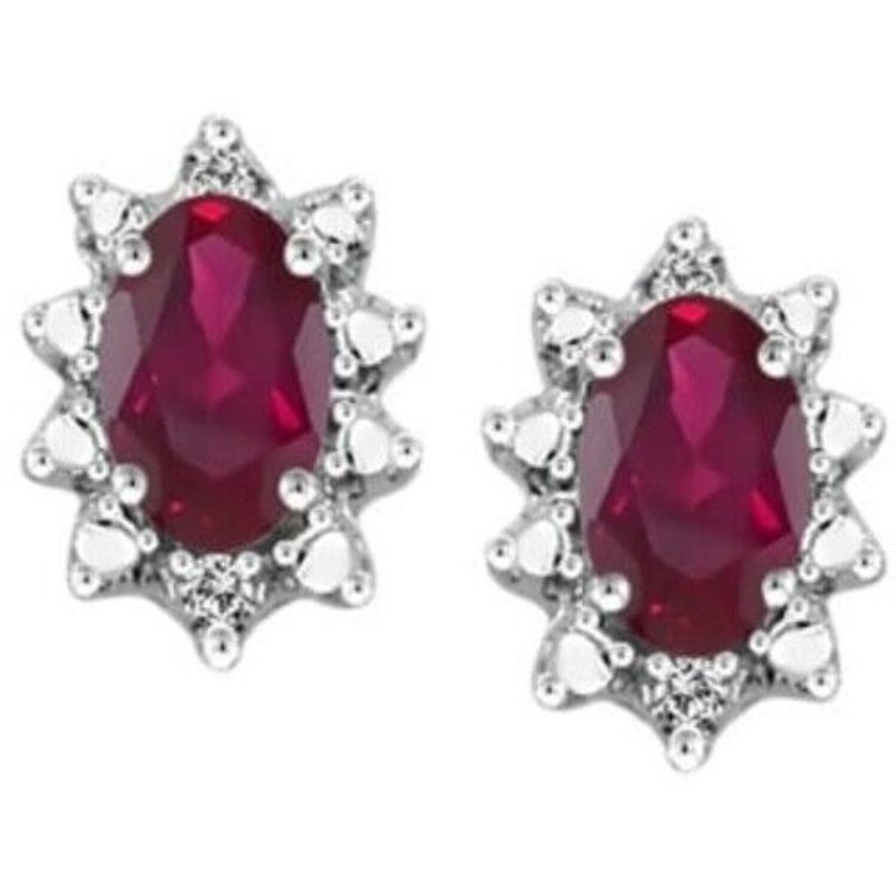 0.52 CTW Genuine Ruby Gemstone Accent White Diamond Earring In Gold Over Silver